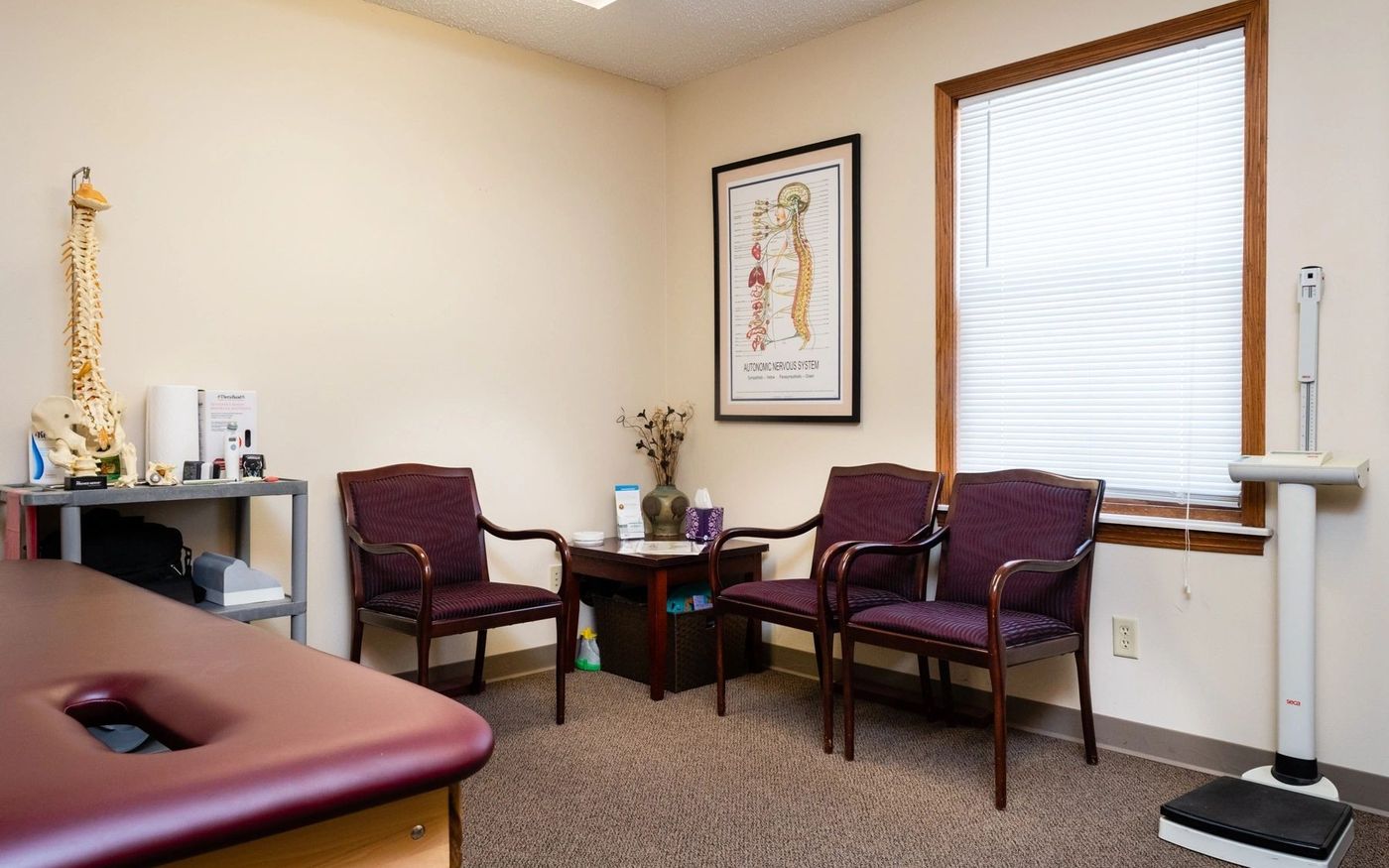 The waiting room at Wunderlich Chiropractic in Fitchburg